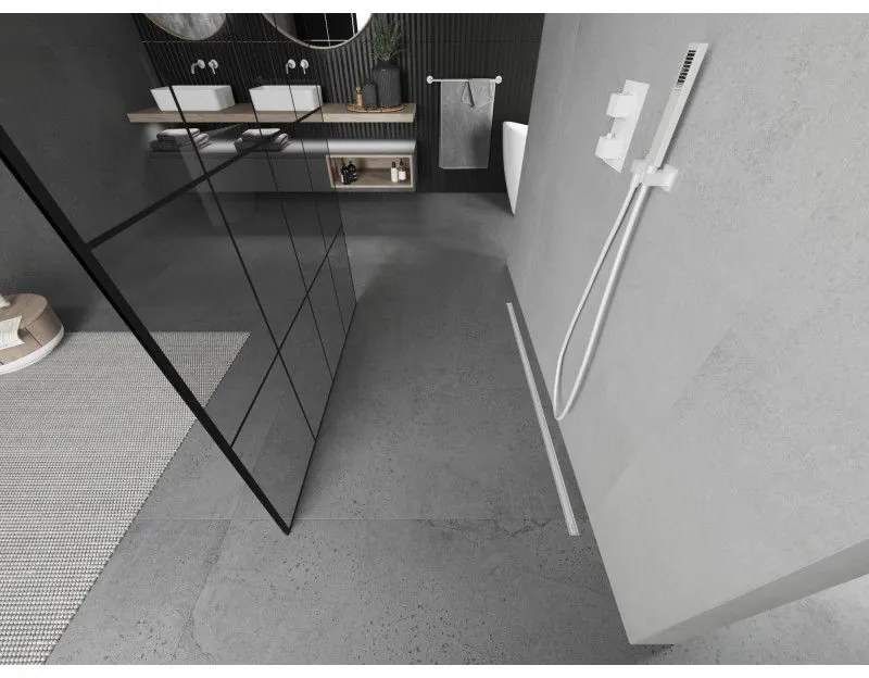 Mexen Kioto, sprchová zástena Walk-In 160 x 200 cm, 8mm sklo čierny vzor, biely profil, 800-160-002-20-77