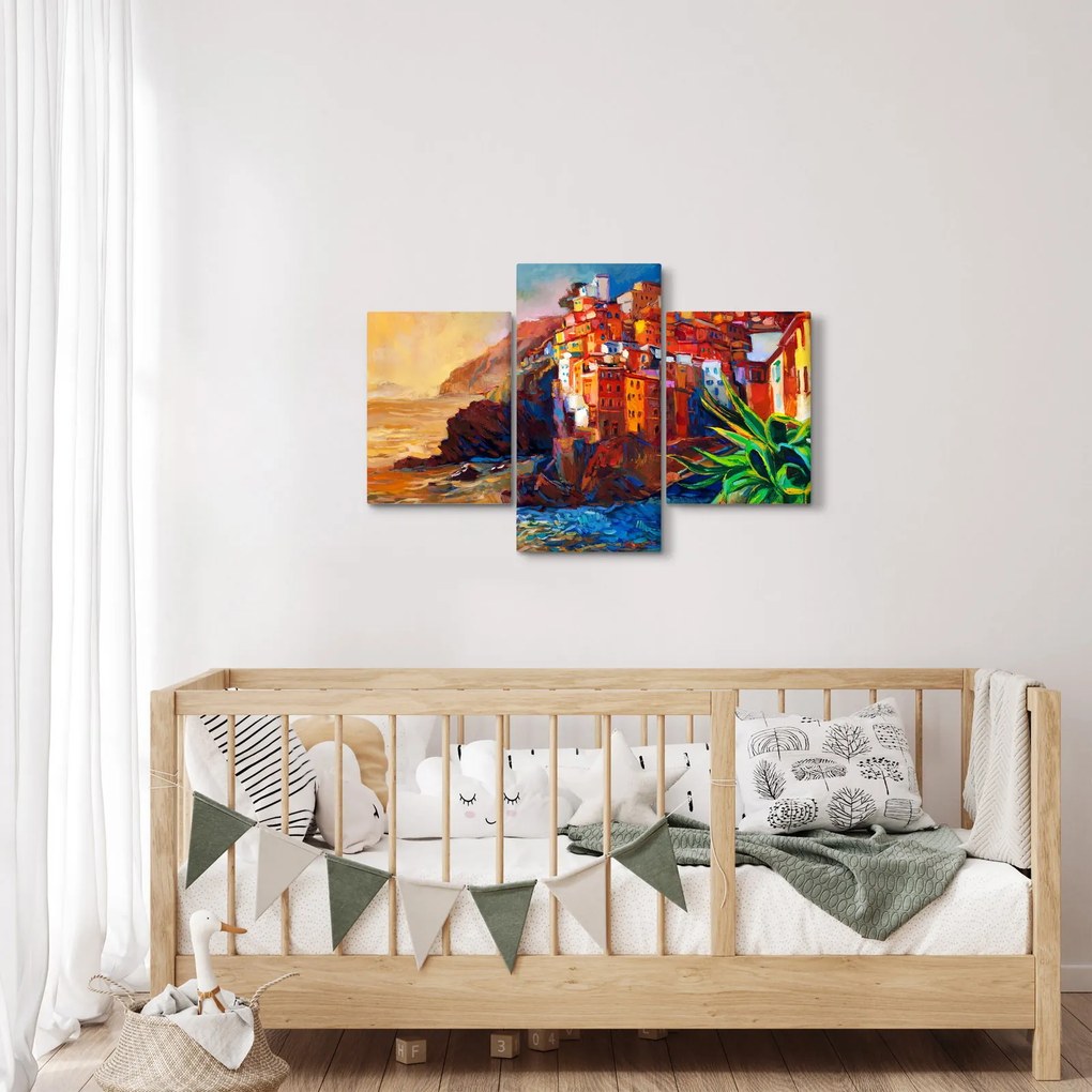Obraz - Dedina na pobreží Cinque Terre, Talianska riviéra, moderný impresionizmus (90x60 cm)