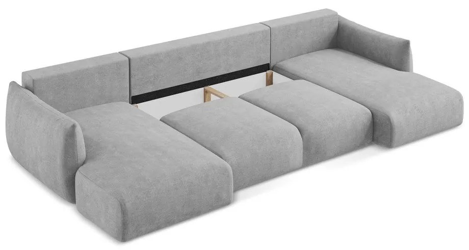 Svetlosivá ženilková rozkladacia rohová pohovka (do tvaru "U") Leila – Makamii