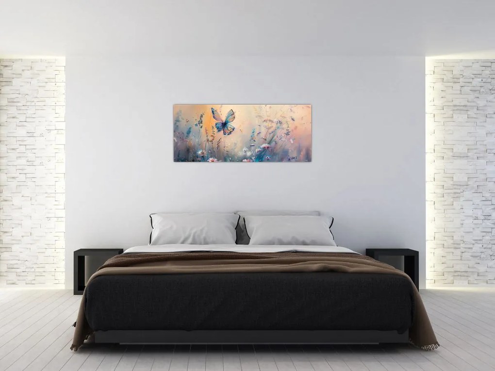 Obraz - Lúka s motýľom II. (120x50 cm)