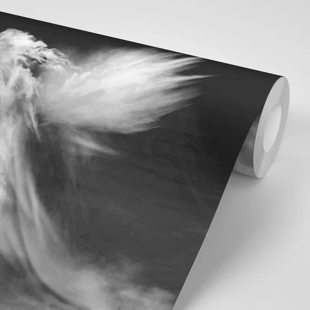 Samolepiaca tapeta čiernobiela podoba anjela v oblakoch - 150x100