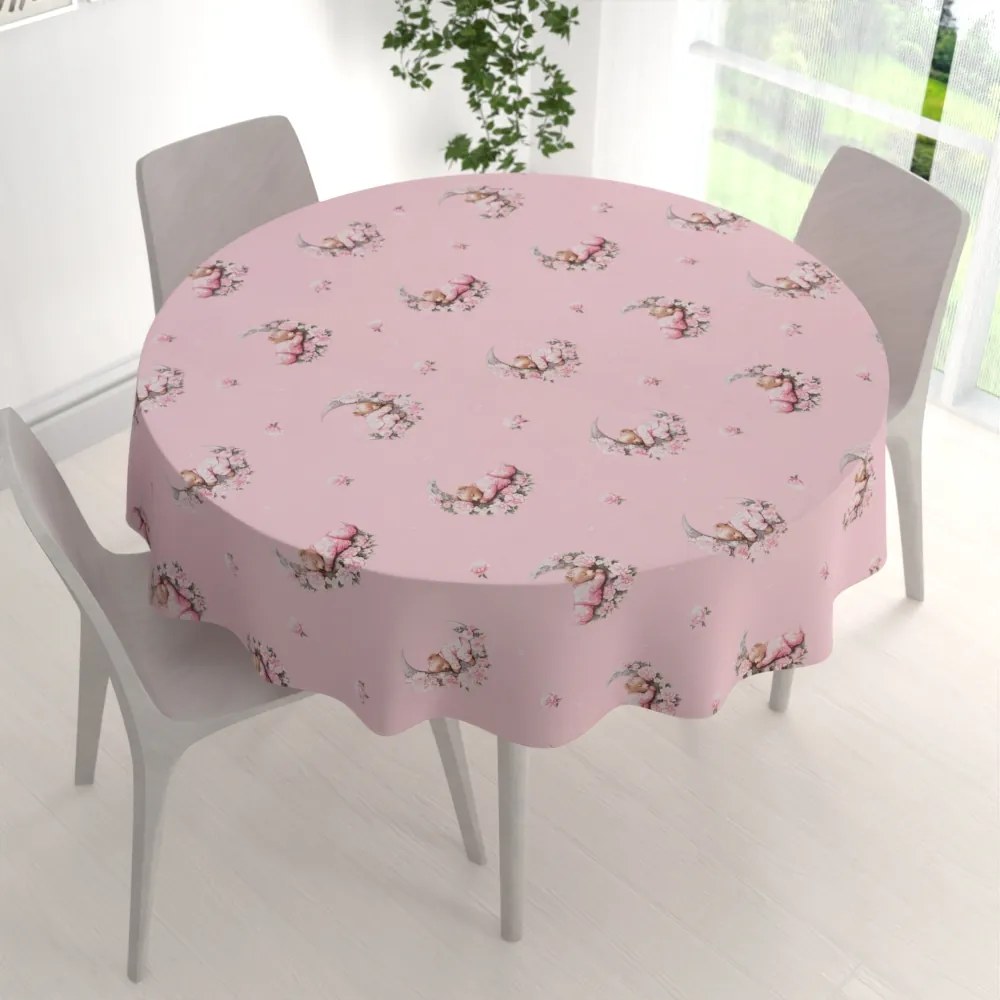 Biante Detský bavlnený okrúhly obrus Sandra SA-626 Spiace medvedíky na ružovom Ø 60 cm