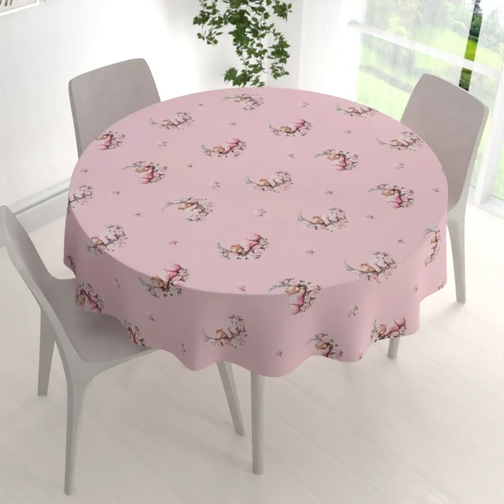 Biante Detský bavlnený okrúhly obrus Sandra SA-626 Spiace medvedíky na ružovom Ø 70 cm