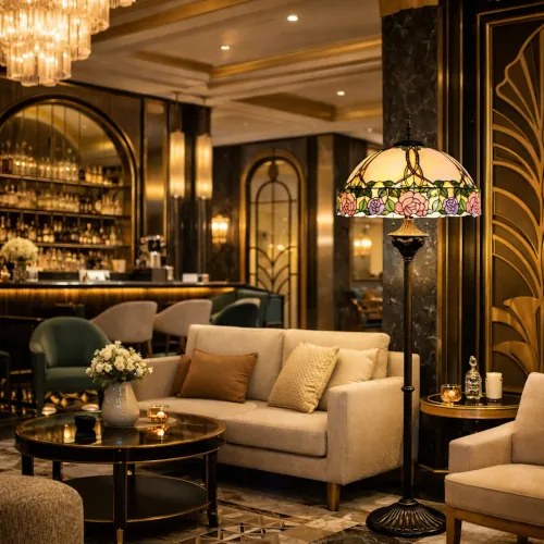 Luxusná vitrážová lampa Tiffany stojaca ROMANTIC 50*165
