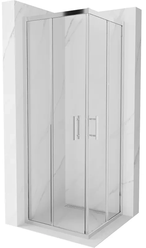 Mexen Rio, štvorcový sprchovací kút s posuvnými dverami 70(dvere) x 70(dvere) x 190 cm, 6mm číre sklo, chrómový profil, 860-070-070-01-00