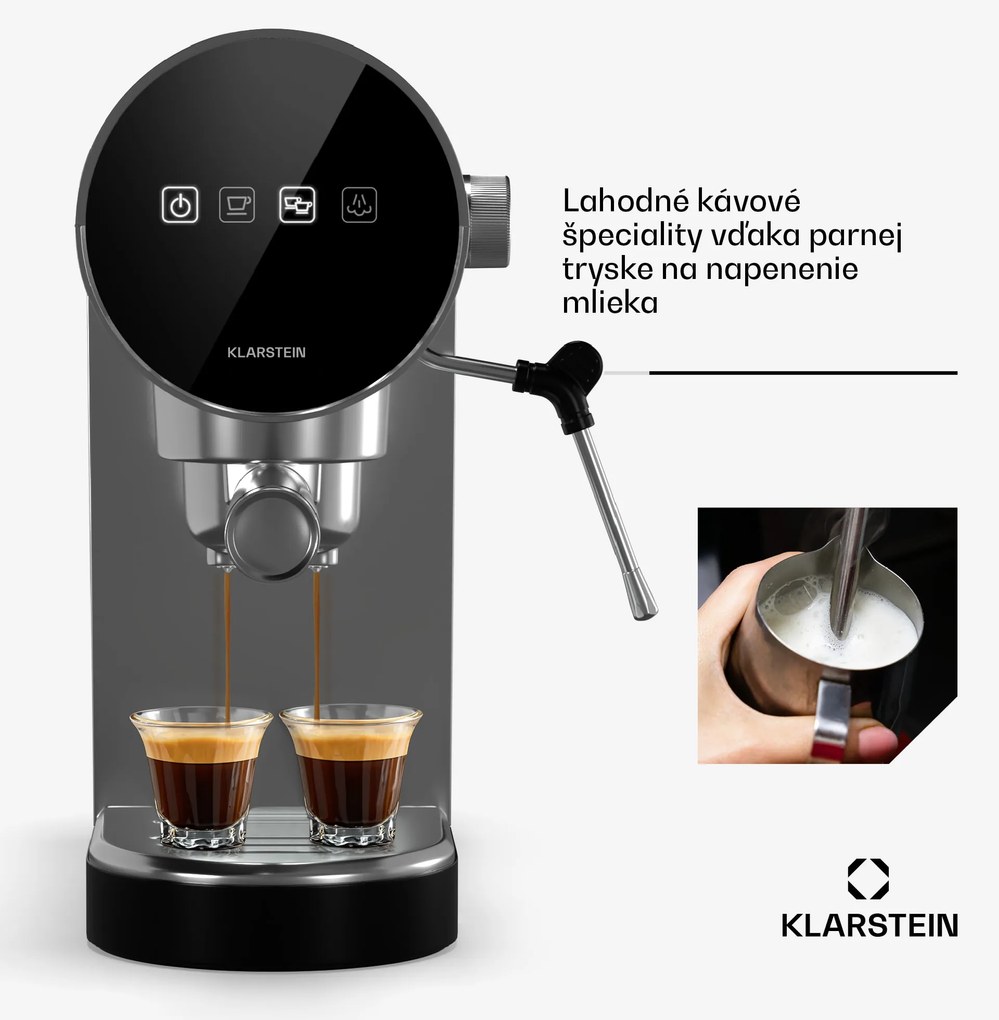 Klarstein Furore, pákový kávovar, 1380 W, 20 bar, digitálny displej, 2 šálky, kompaktný, nehrdzavejúca oceľ