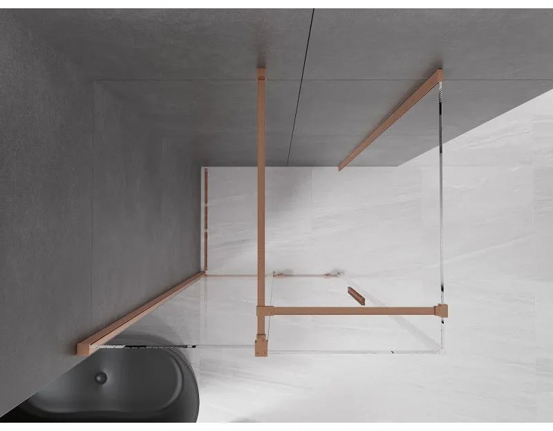 Mexen Velar, sprchový kút s posuvnými dverami 150(dvere) x 100(stena) cm, 8mm číre sklo, medená matná, 871-150-100-01-65