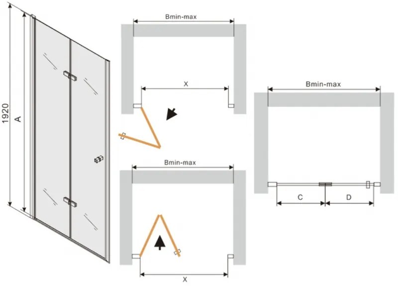 MEXEN LIMA sprchové dvere zalamovacie 70x190 cm 6mm, čierna-číre 856-070-000-70-00 - MEXEN