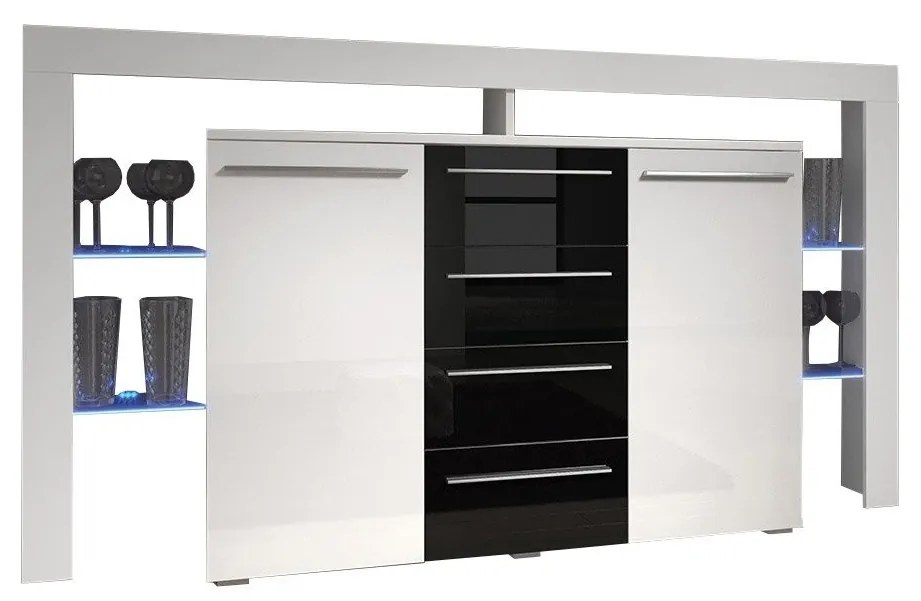 Komoda Ravido II Plus, Farby: biela / čierny lesk
