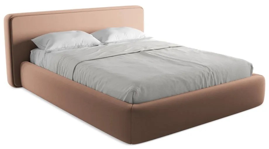 Svetloružová čalúnená dvojlôžková posteľ s úložným priestorom s roštom 160x200 cm Kiana – Makamii