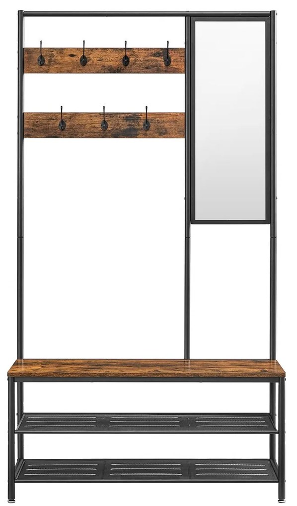 VASAGLE HSR415B01 – multifunkčný vešiak na kabáty so zrkadlom a lavicou