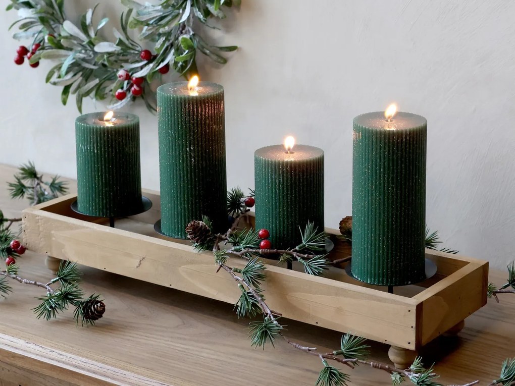 Hnedý antik drevený adventný svietnik Advent Candle - 49*14*9 cm