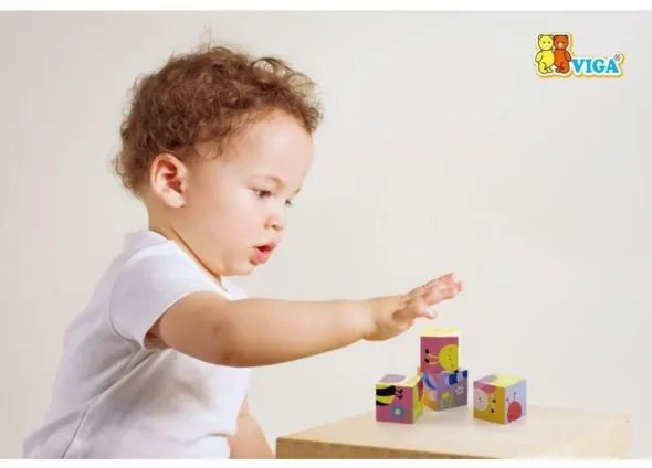 Viga Drevené puzzle kocky pre najmenších Viga Farma