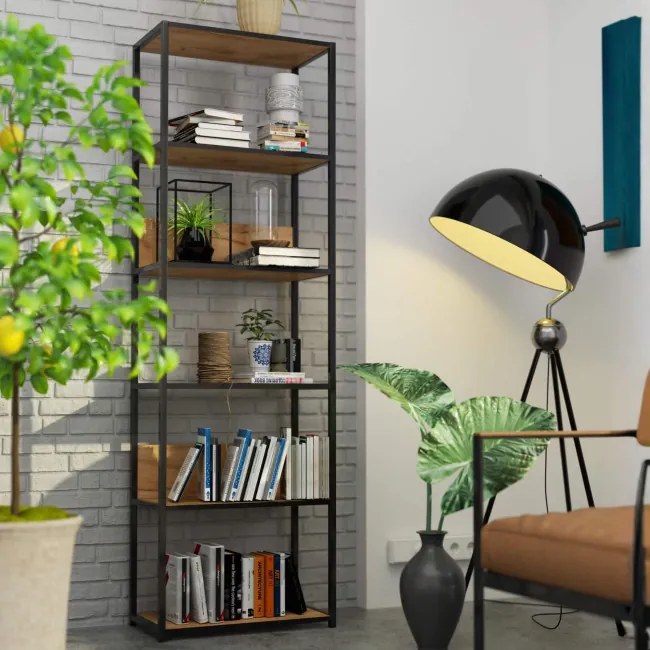 Policový regál 600 čierny / dub craft