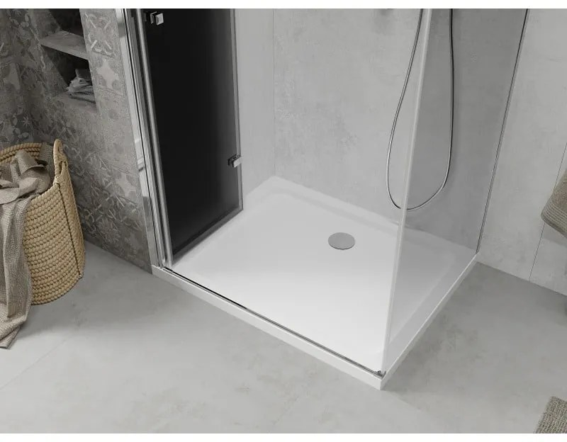 Mexen Lima, sprchový kút so skladacími dverami 70 (dvere) x 120 (stena) cm, 6mm šedé sklo, chrómový profil + slim sprchová vanička biela + chrómový sifón, 856-070-120-01-40-4010