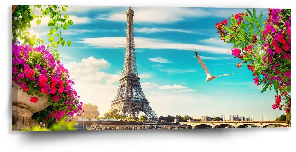Sablio Obraz Paríž Eiffelova veža Mraky - 110x50 cm