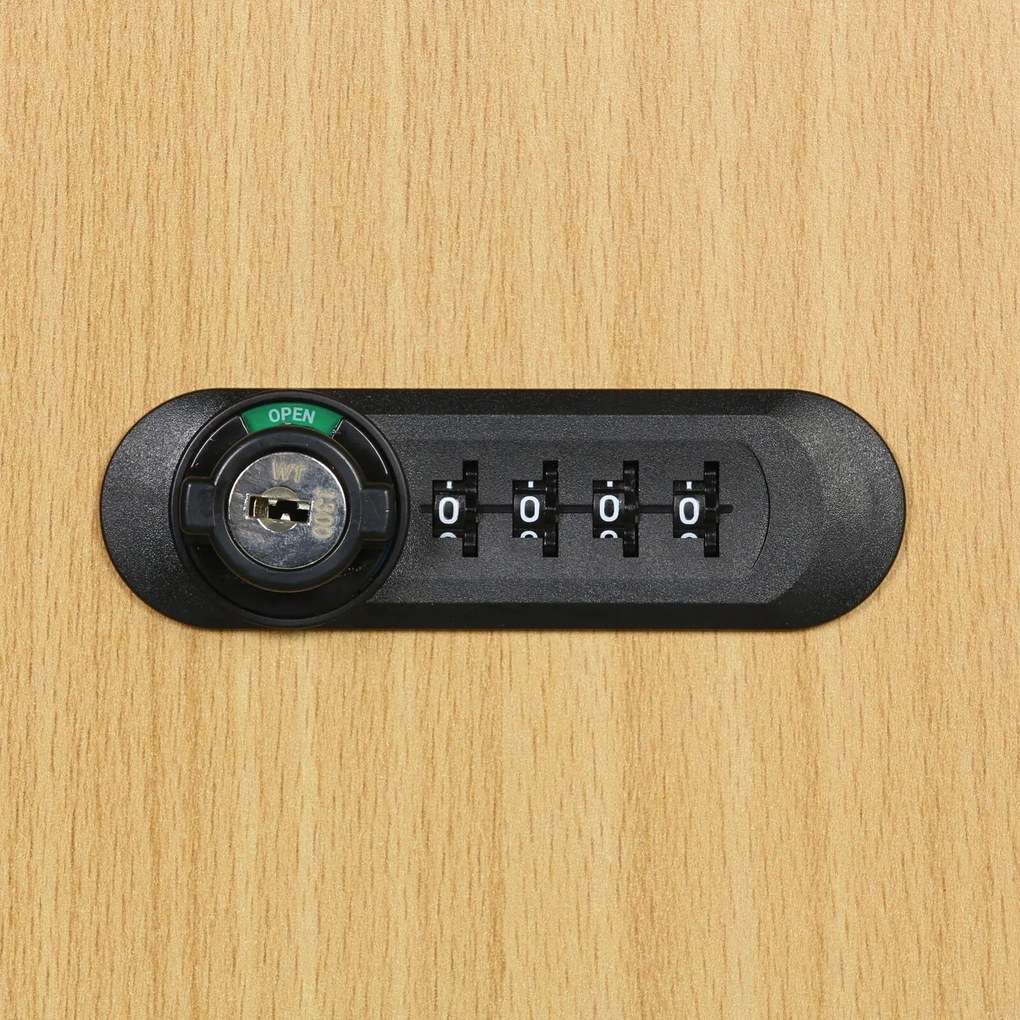 Šatníková skrinka S1 s lavičkou, 2 oddiely, 1875 x 600 x 500/800 mm, demont, mechanický kódový zámok, laminované dvere, breza