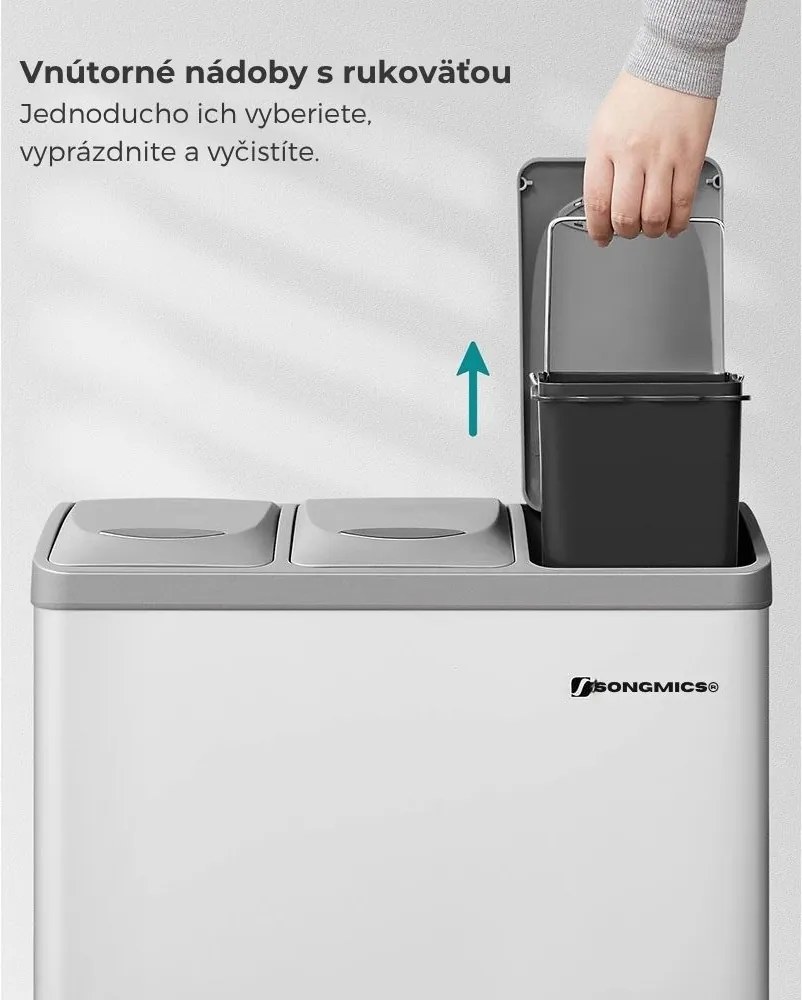 Kôš na separovanie odpadu SORT 24l (3x8l), šedá/biela SongmicsHome