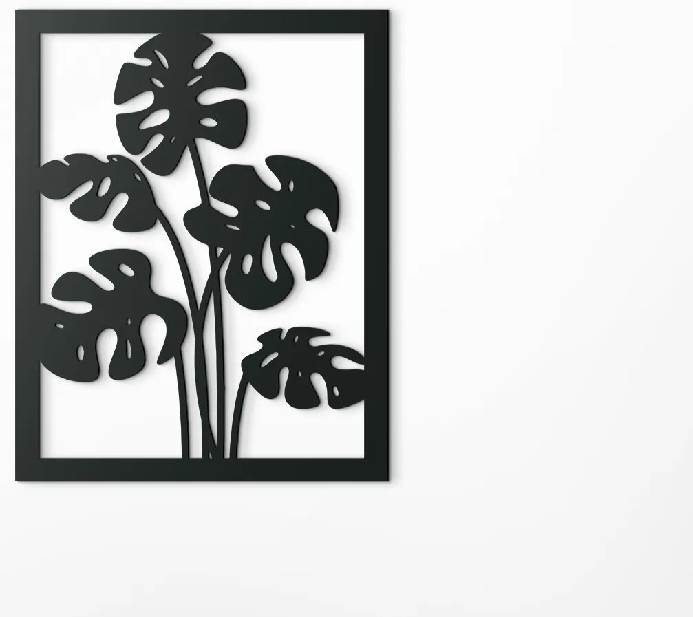 drevko Drevený obraz Listy kvetu Monstera deliciosa Rozmer obrazu: 41,5 x 32,5 cm, Farba dekorácie: Čierna