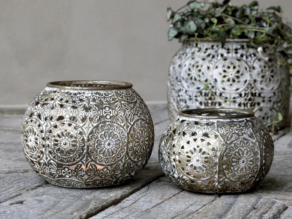 Bronzový antik kovový vintage svietnik Vire s patinou - Ø 11*9 cm