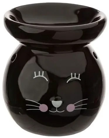Keramická aromalampa s mačkou - čierna, biela čierná