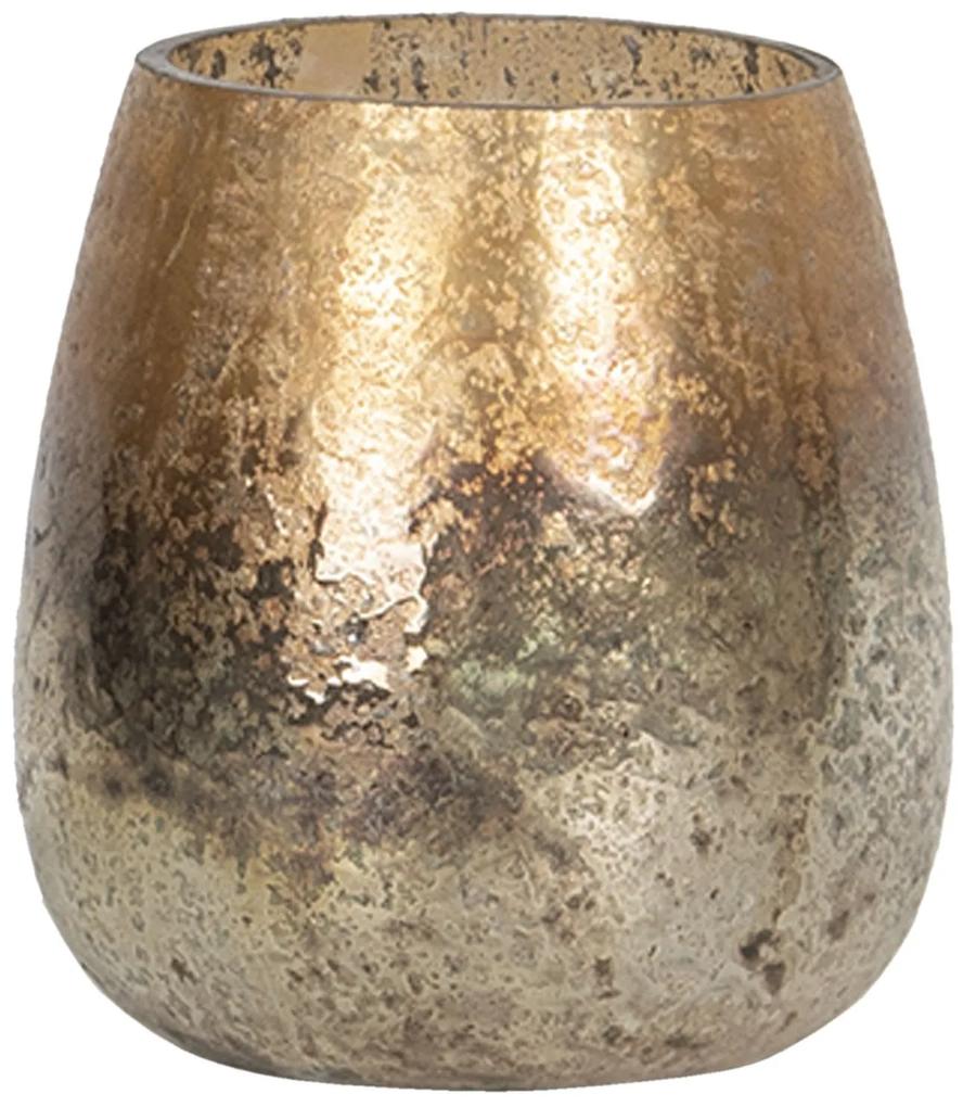 Strieborno-zlatý sklenený svietnik - Ø 11 * 14 cm