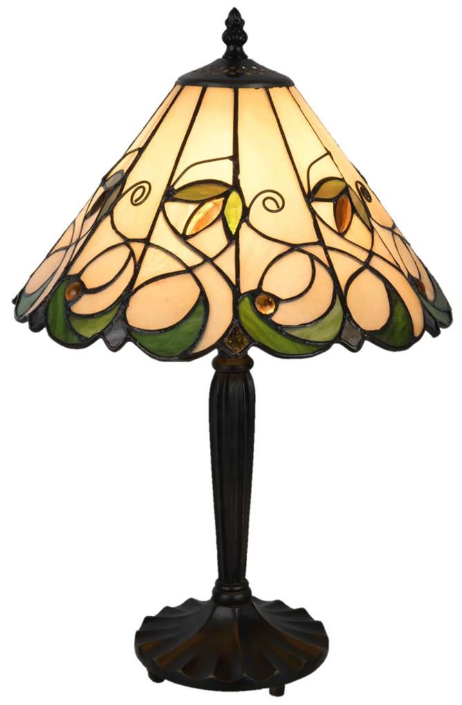 Stolná lampa 5207 v štýle Tiffany, krémovo-zelená