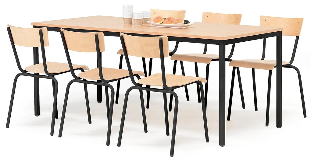 Jedálenská zostava: stôl + 6 stoličiek, buk/čierna