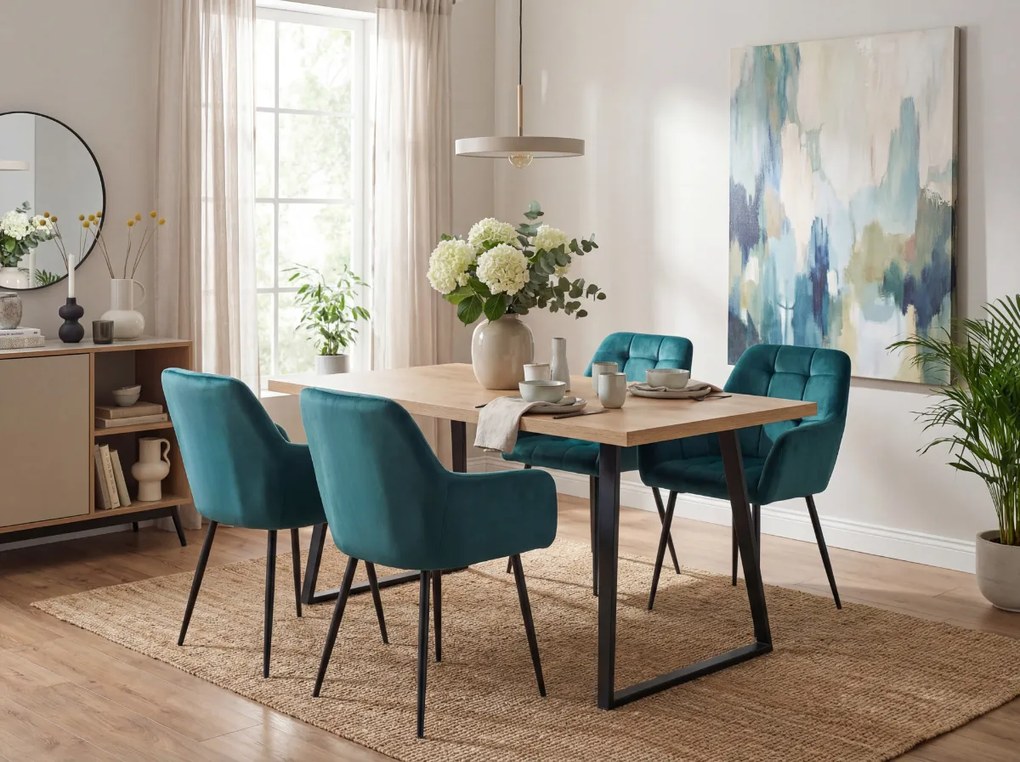 Tmavozelené jedálenské kreslo LOREN VELVET s čiernymi nohami