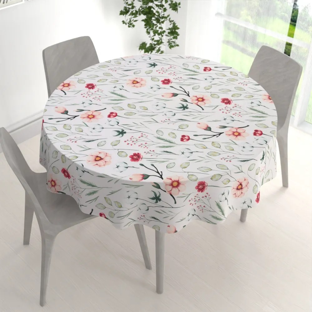 Biante Bavlnený okrúhly obrus Sandra SA-747 Lúčne kvety na bielom Ø 90 cm