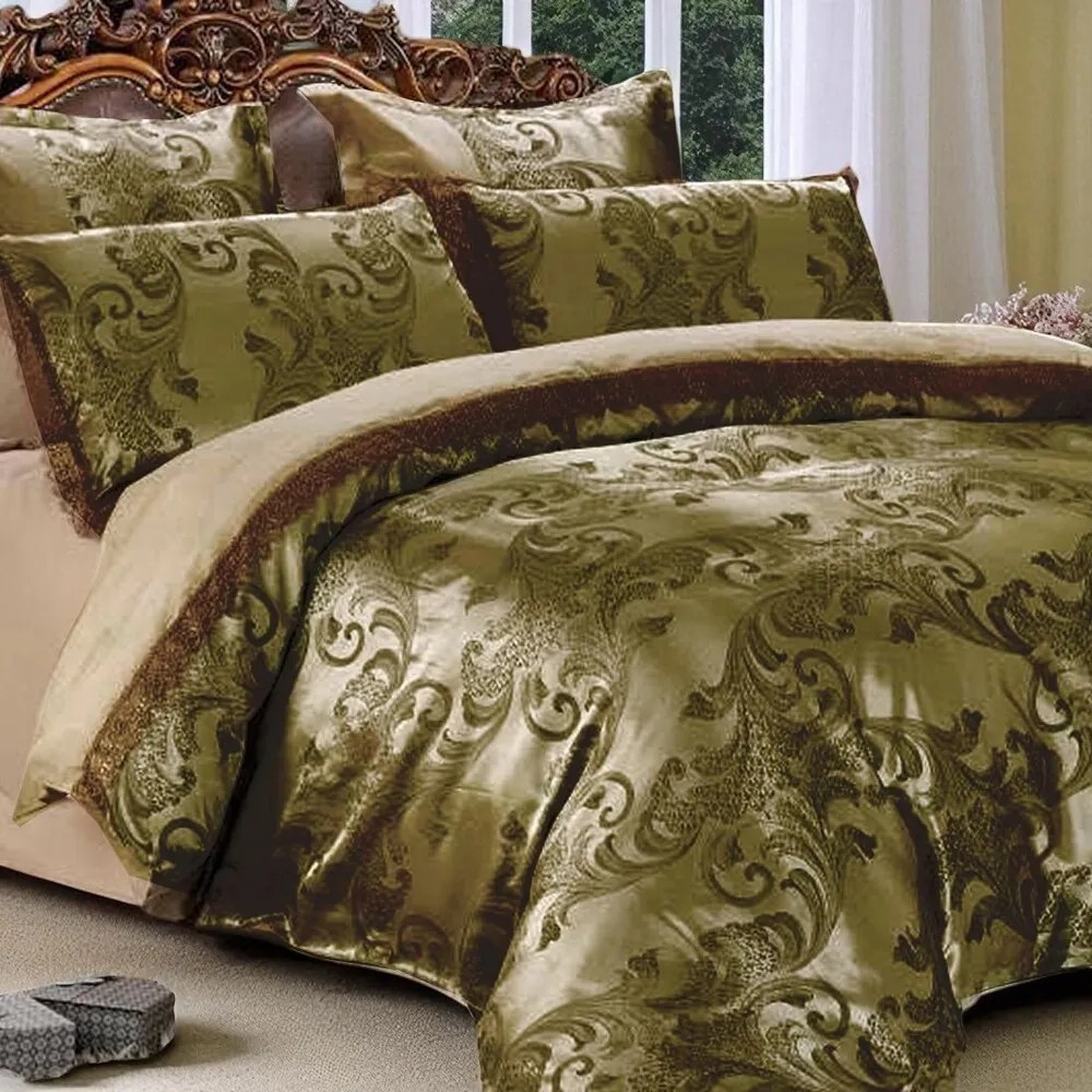 Saténové obliečky GORA OLIVE 3-dielna súprava 140x200 cm