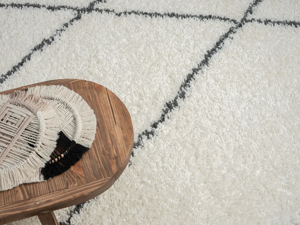 My Flair, Kusový koberec My Shaggy Raute creme, 60x90, čiernobiela, chodba / predsieň