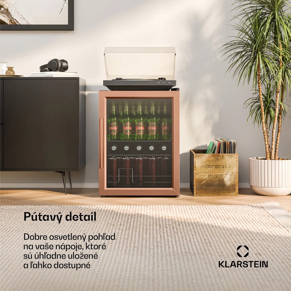 Klarstein Beersafe chladiaci nápojový box so sklom | 64 x 48 cm | 60 l | 85 W | medená/čierna