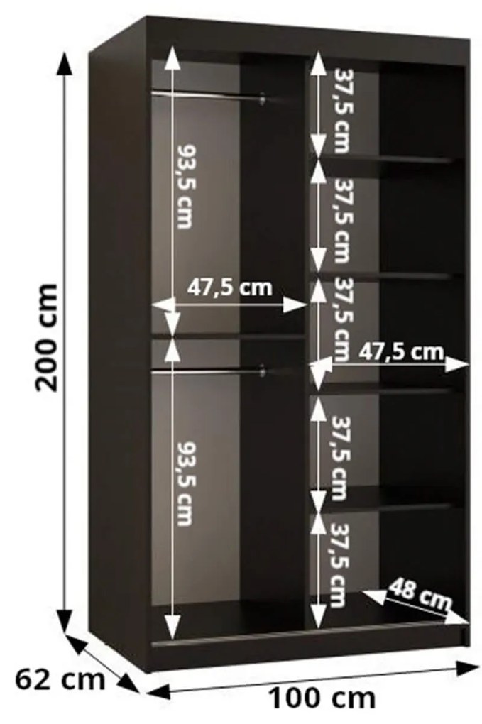 SB Šatníková skriňa Ramiro II 100/120 so zrkadlom - čierna Rozmer: 120