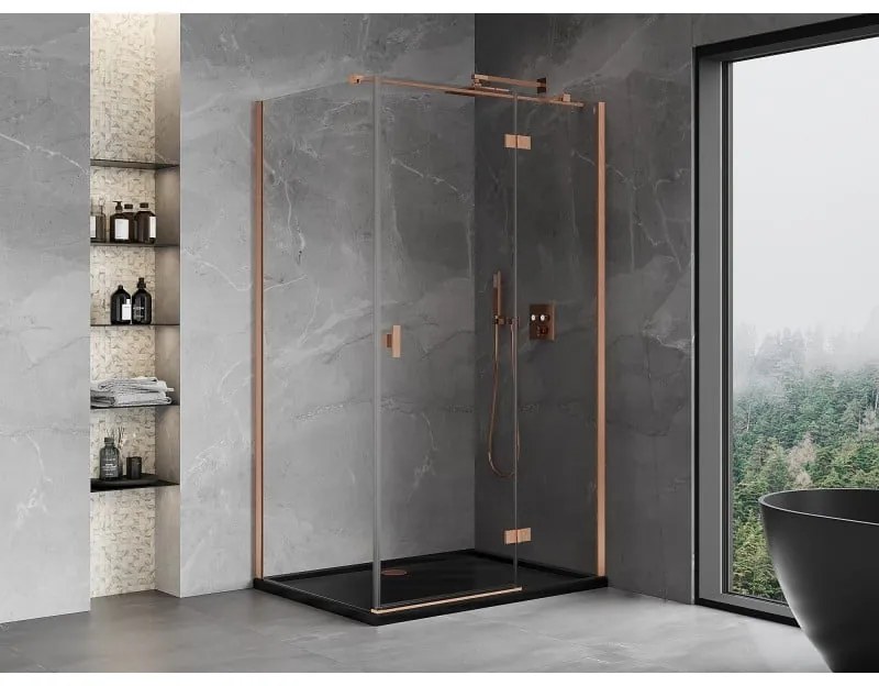 Mexen Mist H T, sprchový kút s výklopnými dverami pravý 105 x 70 cm, číre sklo, medená matná, 8A5T-105-070-65-00-P