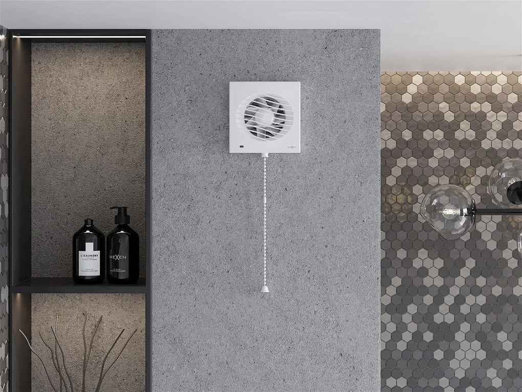 Kúpeľňový ventilátor MEXEN DXS 120 so spätnou klapkou a ovládaný lankom - biely, W9603-125K-00