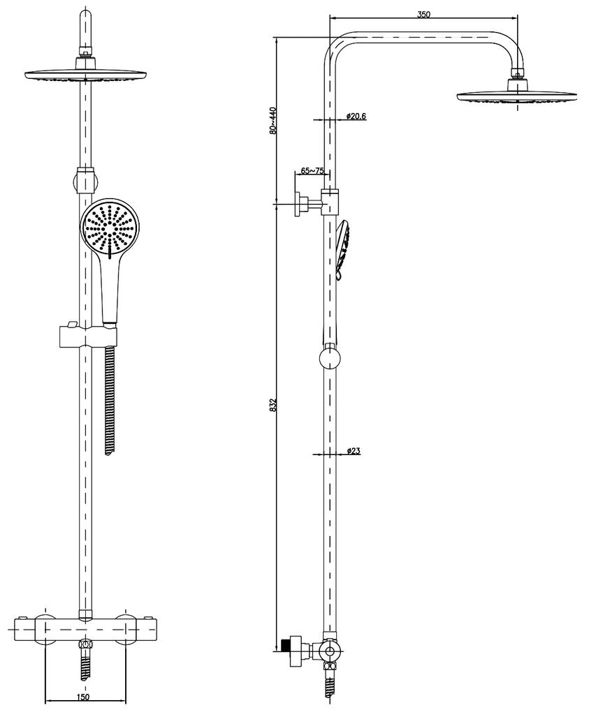 Aqualine, SKY sprchový stĺp s termostatickou batériou, guľatý, chróm, 1202-18
