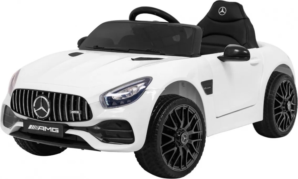 Ramiz Mercedes Benz GT batéria pre deti biela + diaľkové ovládanie + pomalý štart + MP3 LED