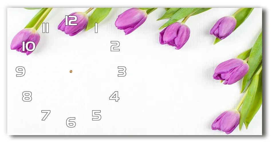 Sklenené hodiny na stenu Fialové tulipány pl_zsp_60x30_f_78573099