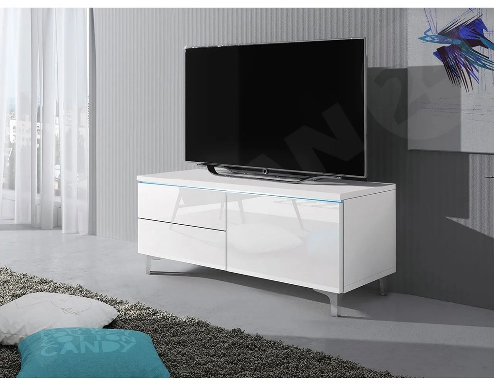 TV stolík Cleo XI-W P, Farby: biela / šedý lesk