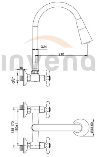 Invena Roma, nástenná batéria s elastickým ramenom 150mm, béžová-chrómová, INV-BC-24-E3S-L