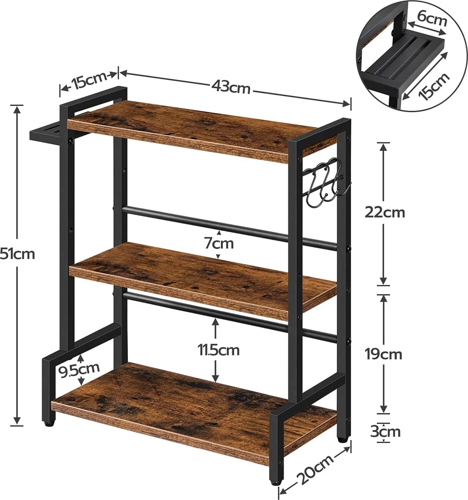 Stolový kuchynský regál Vasagle Noby 43 cm hnedý/čierny