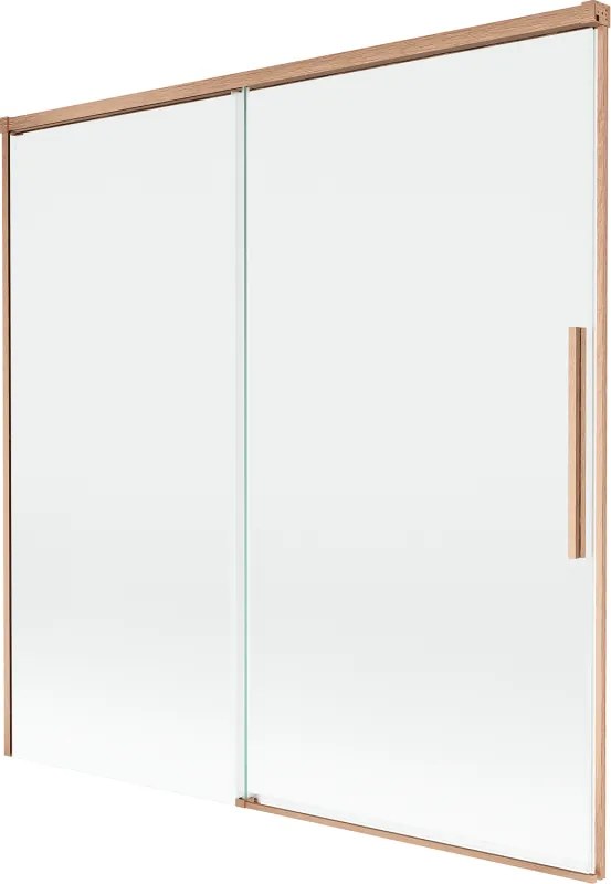 Mexen Rox, 2-krídlová posuvná vaňová zástena 160 x 150 cm, 8mm číre sklo, medený matný profil, 8C9-160-001-65-00