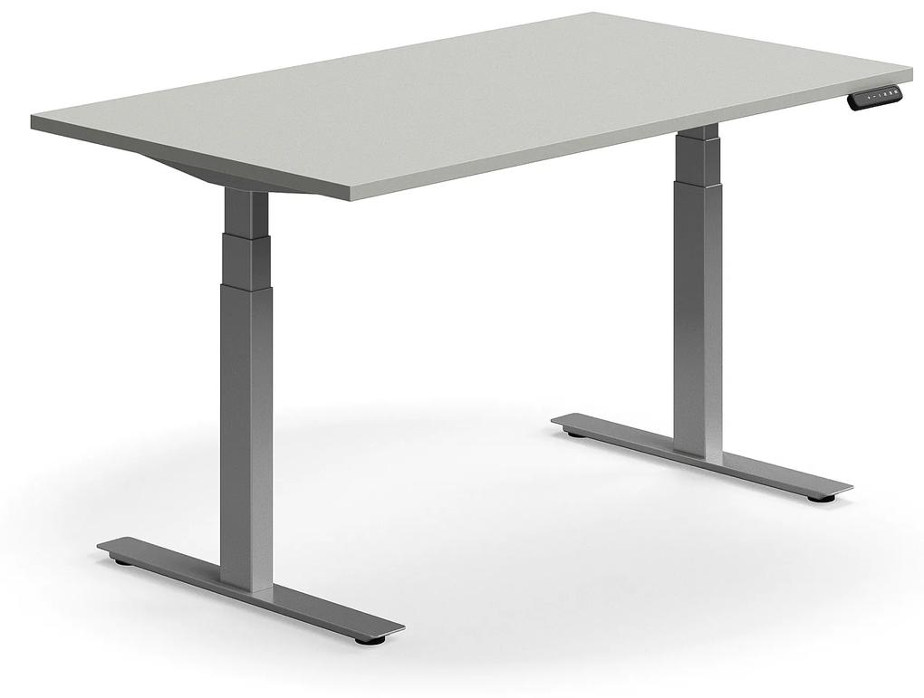 Výškovo nastaviteľný stôl QBUS, rovný, 1400x800 mm, strieborný rám, svetlošedá