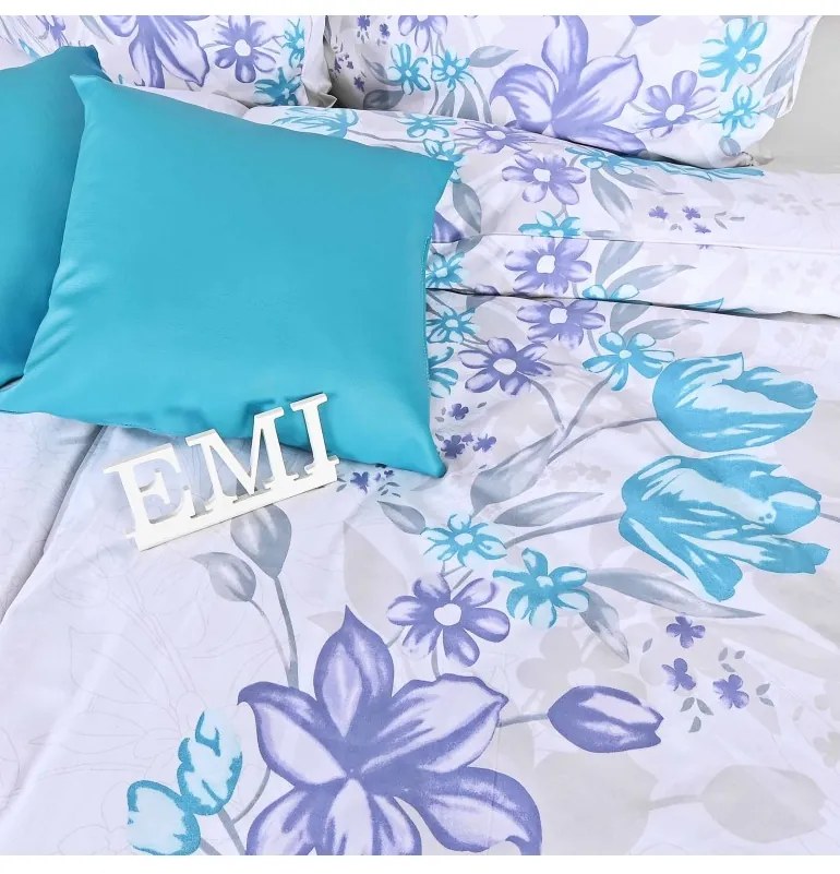Obliečky bavlnené Kiara modré EMI, Štandardný set jednolôžko obsahuje 1x 140x200 + 1x 70x90