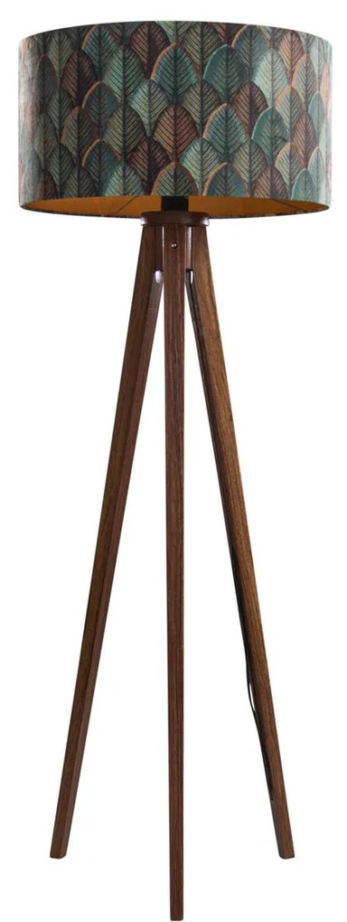 Stojacia lampa z orechového dreva s velúrovým tienidlom s dizajnom listov 50 cm - Tripod Classic