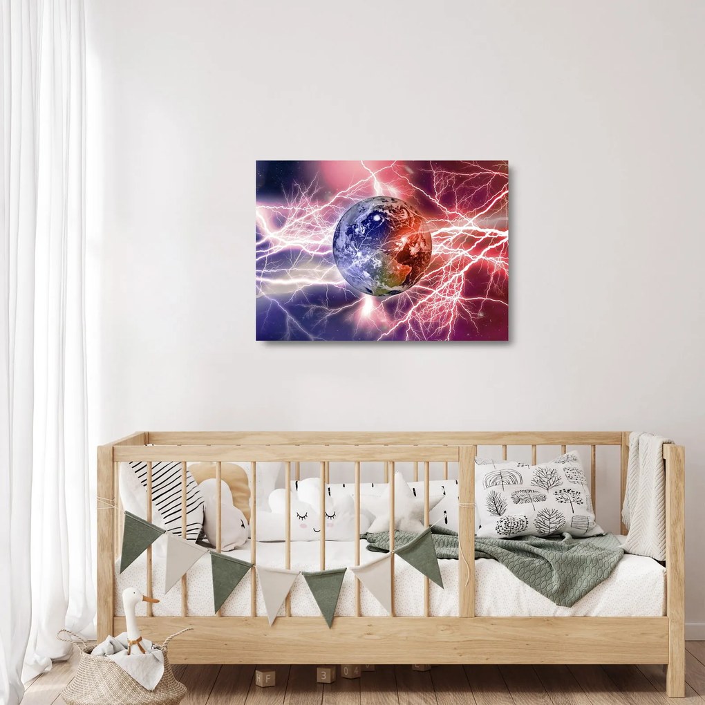 Sklenený obraz - Zemeguľa pod prúdom (70x50 cm)