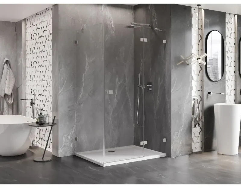 Mexen Lunar, pravostranný výklopný sprchový kút 85 x 70 cm, 8mm číre sklo, oceľový profil, 834-085-070-97-00-P