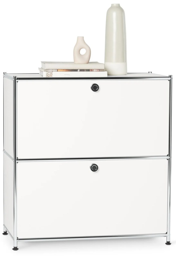 Nízka kovová odkladacia skrinka »CN3« s výklopnými priehradkami, biela