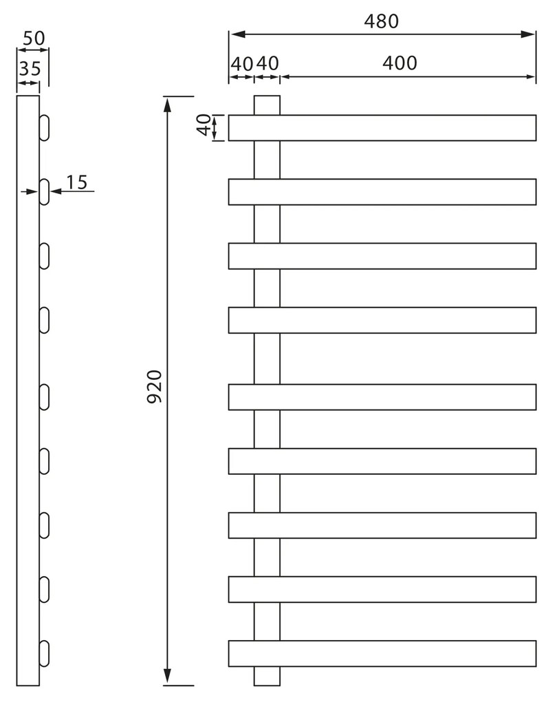 Sapho, ELCOR elektrický sušiak uterákov 480x920x50 mm, 128 W, čierna mat, EB460